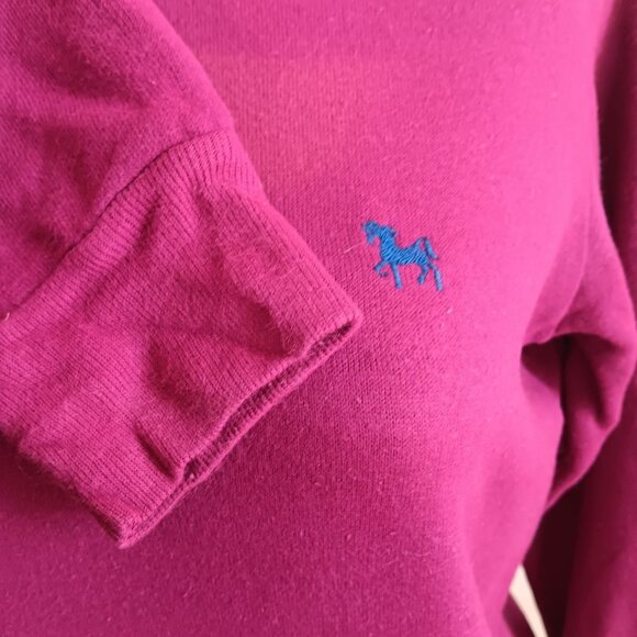Women's Small Vintage 80's Sweatshirt Magenta Blue Collar Embroidered Horse Logo - Picture 5 of 7
